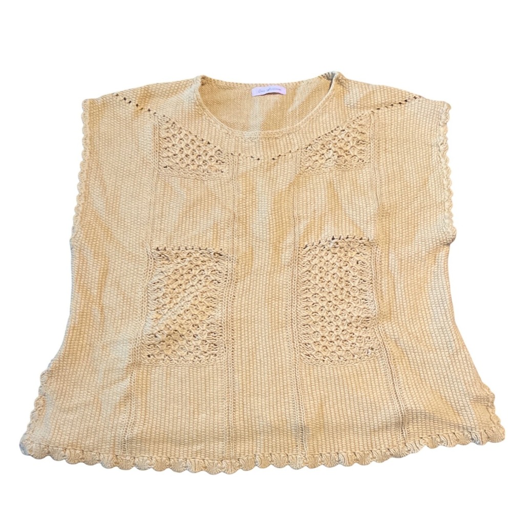 Ces Femme Knit Vest Yellow Crochet Pockets Sleeveless Top Women's
